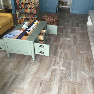 Smoked and White Oiled Basketweave pattern Oak Herringbone Flooring