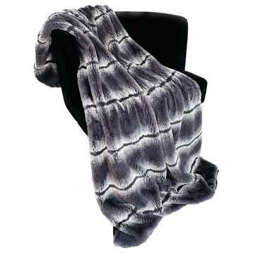 Plutus Charcoal Fluffy Fields Faux Fur Throw Blanket, 90"L x 90"W Full