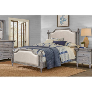 Sunset Trading Fawn Wood Queen Upholstered Panel Bed in Distressed Gray