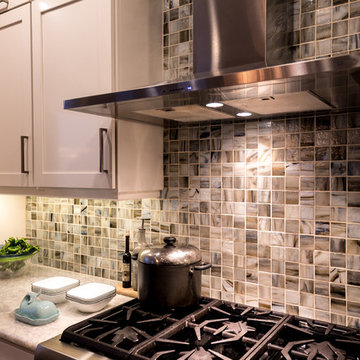 Dreamy Transitional Kitchen | Oversized Island & Custom Mosaic Backsplash