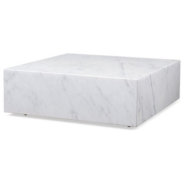 Cube Square Coffee Table White Marble High Gloss