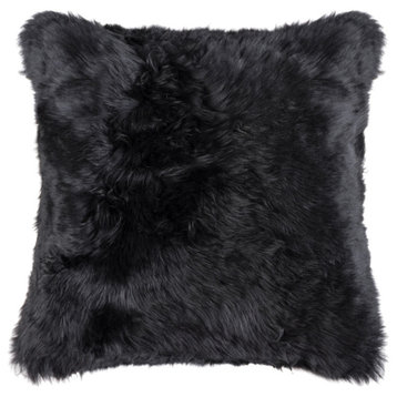 Natural 100% Sheepskin New Zealand Pillow, Black, 18"x18"