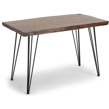 Industrial Dining Table, Hairpin Legs With Faux Live Edge Rectangular Top