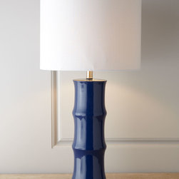 Blue Ceramic Lamp with White Lamp Shade - Table Lamps