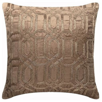 Lattice Living Room Pillow Covers Gold 20"x20" Velvet Trellis, Turkish Golden