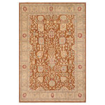 Bareens Designer Rugs - Oriental Ziegler Jesusa Brown Beige Hand-Knotted Wool Rug - 8'1'' x 9'10'' - Enhance the ambiance of your home with this magnificent Persian-influenced Turkish hand-knotted rug made by skilled artisans capable of creating the most exceptional vegetable dyes and hand-spun wool. This exquisite handmade rug is a one-of-a-kind Peshawar Kafkaz, otherwise identified as Chobi, Chobi Peshawar, Oushak, or Ziegler rug. These handmade rugs are crafted in Pakistan utilizing superior-quality wool imported from Australia, New Zealand, and Korea in two types of weaves: the Persian weave and the Mori weave. This rug is meticulously crafted by hand using the finest natural vegetable dyes extracted from local plants. The artisans use a blend of hand-spun local and fine merino wool, resulting in a rug with a compelling texture, higher lanolin content, and longer staple. The artisans occasionally incorporate natural or artificial silk into the pile to enhance specific motifs. The finished product is an awe-inspiring execution of flawless design and an understated palette that exudes elegance.