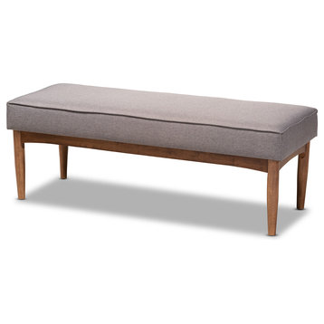 Arvid Mid-Century Modern Gray Fabric Upholstered Wood Dining Bench