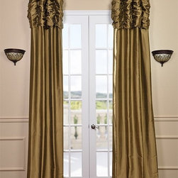 Ruched Taupe Gold Thai Silk Curtain - Curtains