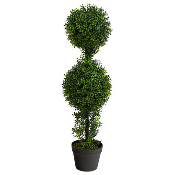 34" Boxwood Double Ball Topiary Artificial Tree, Indoor/Outdoor