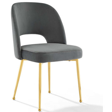 Velvet Side Chair, Gold Luxe Glam Contemporary Chic Armless Dining Chair, Gray