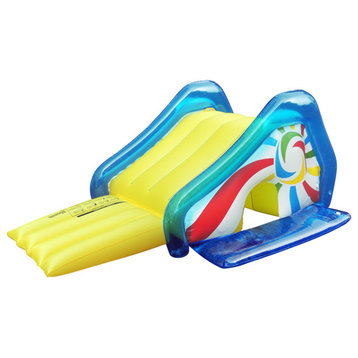Yellow and Blue Pool Side Slide With an Attached Sprayer, 98-Inches