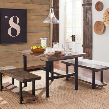 Rustic Reclaimed Wood Dining Table With Benches