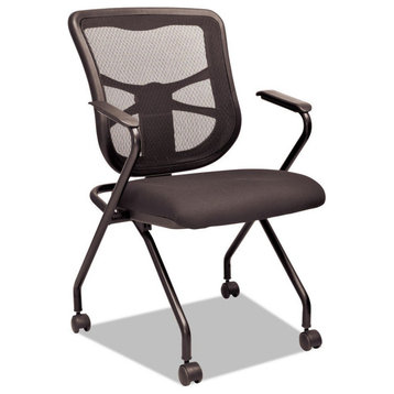 Modern Office Chair, Wheeled Metal Legs With Padded Seat & Mesh Backrest, Black