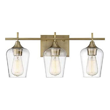 3-Light Bathroom Vanity Light With Clear Glass Shades, Dimmer Compatible, Gold