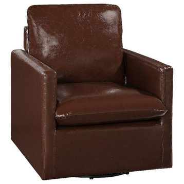 Furniture of America Elm Transitional Faux Leather Swivel Chair in Dark Brown