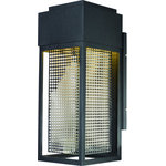 Maxim Lighting - Townhouse Outdoor Wall Mount - Galaxy Black, Stainless Steel, Large - A open air frame of cast aluminum surrounds a stainless steel mesh diffuser which creates an unusual lighting effect as the LED light illuminates the inside. Finished in either Galaxy Black with a polished Stainless Steel mesh or Galaxy Bronze with Rose Gold, this transitional design looks great in a large variety of home designs.