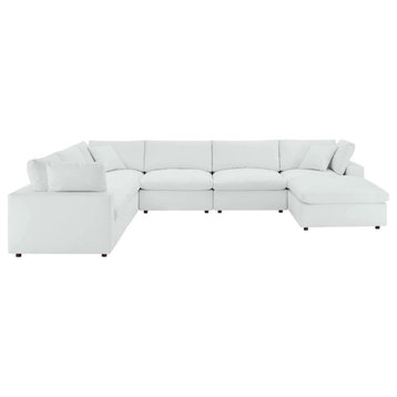 Milan White Down Filled Overstuffed Vegan Leather 7-Piece Sectional Sofa