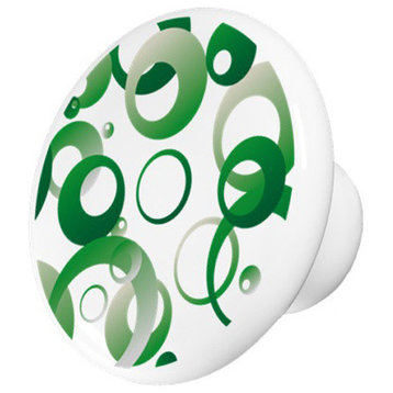 Green Retro Circles Pattern Ceramic Cabinet Drawer Knob