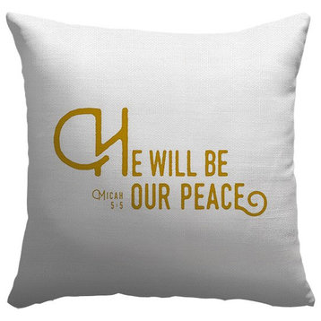 "Micah 5:5 - Scripture Art in Gold and White" Pillow 20"x20"