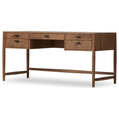 Glenview Desk Weathered Oak, Weathered Oak Veneer, Aged Bronze