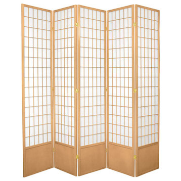 7' Tall Window Pane Shoji Screen, Natural, 5 Panels