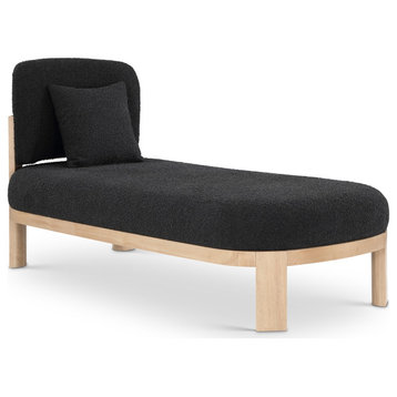 Maybourne Boucle Fabric Upholstered Chaise/Bench, Black, Natural Finish
