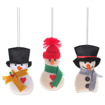 Novica Handmade Snowy Gentlemen Felt Ornaments, Set of 3