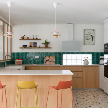 Colorful and vibrant midcentury kitchen remodel