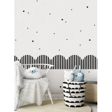 Striped Ribbons and Stars Vinyl Wall Decal, Black