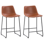 CorLiving - CorLiving Palmer Mid Back Counter Height Distressed Barstool, Set of 2, Brown - Give your kitchen an update with our Modern Palmer barstools. This set includes two bar stools upholstered in durable brown distressed vegan leather and supported by powder-coated steel legs for a sturdy barstool you can rely on. Have a snack at your kitchen counter or the perfect perch for homework time. Soft modern lines give these barstools a modern farmhouse style with an industrial edge. When in need of extra seating, take the stool into your living space while enjoying a conversation with friends, as they are light to carry. These barstools will be a quick and easy update, that will instantly transform your kitchen space.