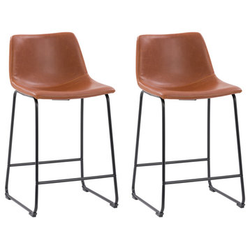 CorLiving Palmer Mid Back Counter Height Distressed Barstool, Set of 2, Brown