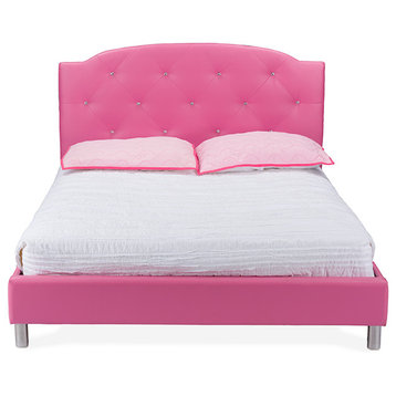 Canterbury Faux Leather Queen Size Platform Bed, Pink