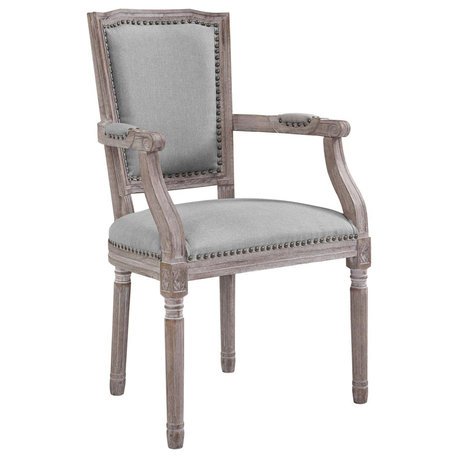 Penchant Vintage French Upholstered Fabric Dining Armchair, Light Gray