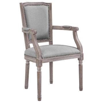 Penchant Vintage French Upholstered Fabric Dining Armchair, Light Gray