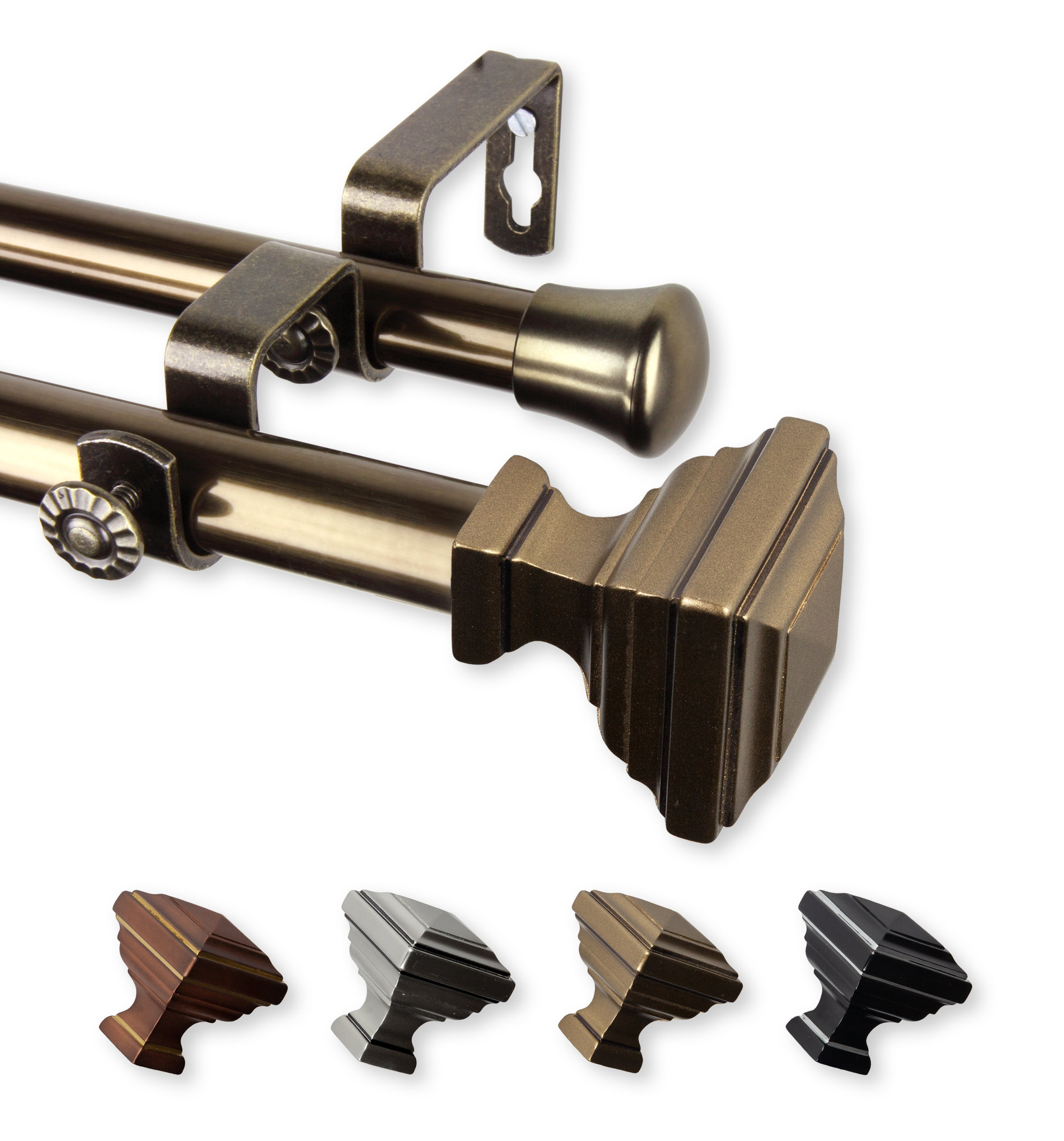 Kira 13/16" Double Curtain Rod, 28-48" - Traditional - Curtain Rods