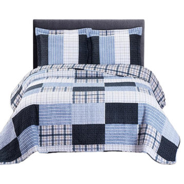 Zoe Oversized Printed Patchwork Quilted Coverlet Set, Full/Queen