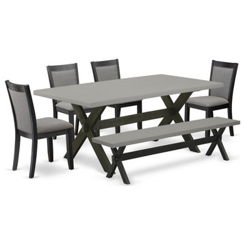 X697Mz650-6 6-Piece Dining Set, Rectangular Table, 4 Parson Chairs and a Bench