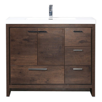Mod 42" Modern Bathroom Vanity With Right Drawer, Rosewood