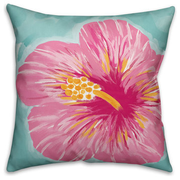Tropical Hibiscus 18"x18" Outdoor Throw Pillow