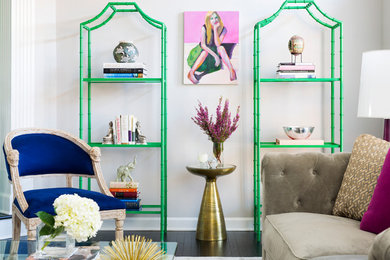Inspiration for a timeless dark wood floor living room remodel in DC Metro with white walls