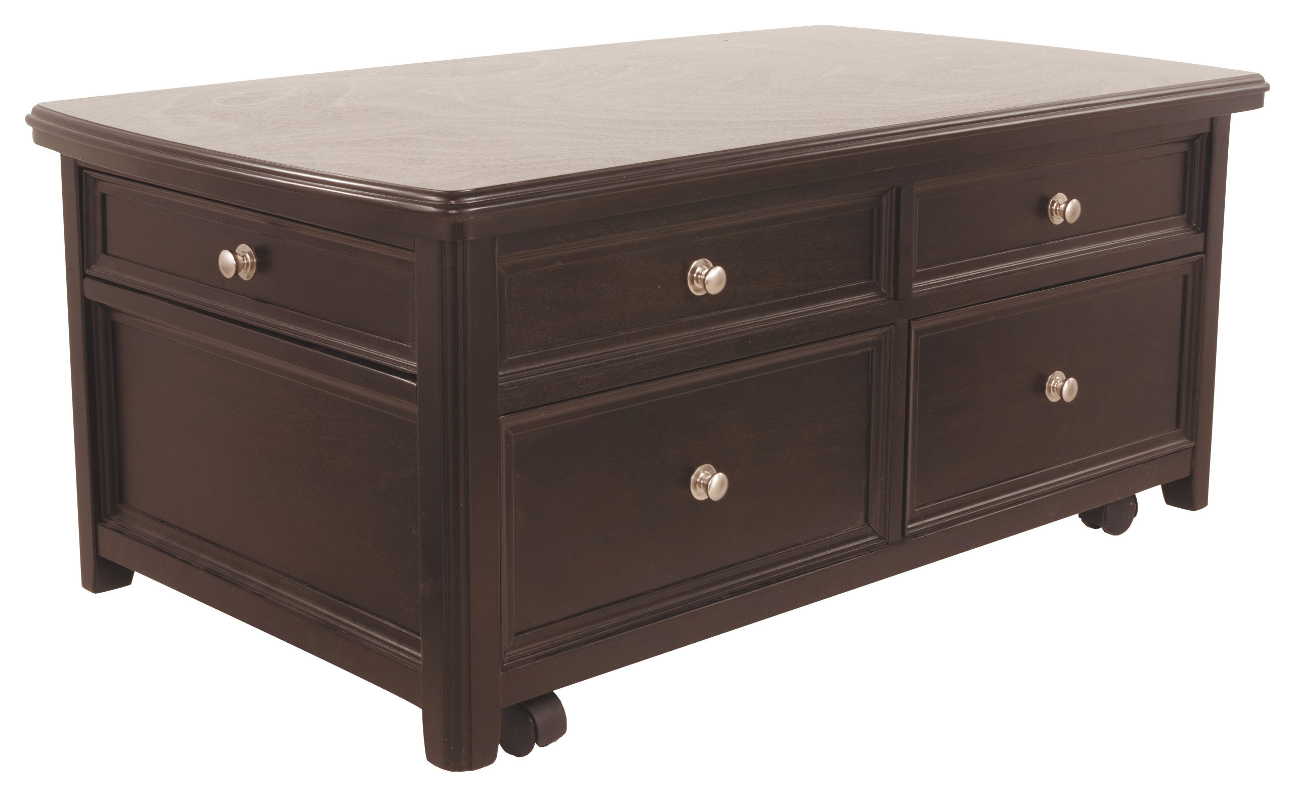 Picture of Wooden Lift Top Coffee Table with Four Drawers and Casters, Brown ...