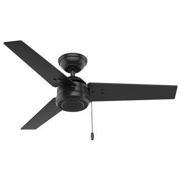 Hunter 44" Cassius Outdoor Ceiling Fan, Matte Black With Pull Chain