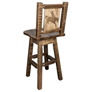 Homestead Counterstool & Swivel With Laser Engraved Bronc, Stained & Lacquered