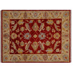 Bareens Designer Rugs - Bohemien Ziegler Starnes Red Ivory Hand-Knotted Wool Rug - 2'0'' x 2'10'' - Enhance the ambiance of your home with this magnificent Persian-influenced Turkish hand-knotted rug made by skilled artisans capable of creating the most exceptional vegetable dyes and hand-spun wool. This exquisite handmade rug is a one-of-a-kind Peshawar Kafkaz, otherwise identified as Chobi, Chobi Peshawar, Oushak, or Ziegler rug. These handmade rugs are crafted in Pakistan utilizing superior-quality wool imported from Australia, New Zealand, and Korea in two types of weaves: the Persian weave and the Mori weave. This rug is meticulously crafted by hand using the finest natural vegetable dyes extracted from local plants. The artisans use a blend of hand-spun local and fine merino wool, resulting in a rug with a compelling texture, higher lanolin content, and longer staple. The artisans occasionally incorporate natural or artificial silk into the pile to enhance specific motifs. The finished product is an awe-inspiring execution of flawless design and an understated palette that exudes elegance.