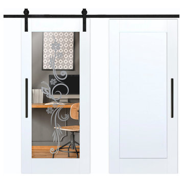 Mirror Sliding Barn Door with Frosted Design, 48"x84" Inches, 1 Mirror With Desi
