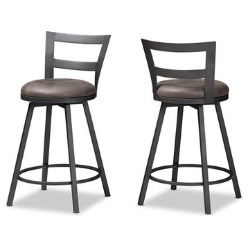 Arjean Rustic and Industrial Gray Fabric Upholstered Counter Stool Set of 2