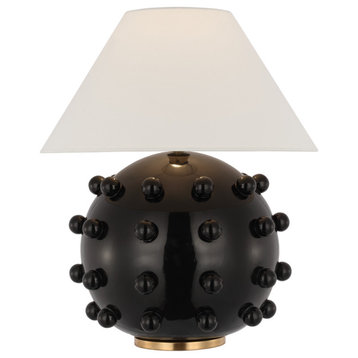 Linden Medium Orb Table Lamp in Black with Linen Shade
