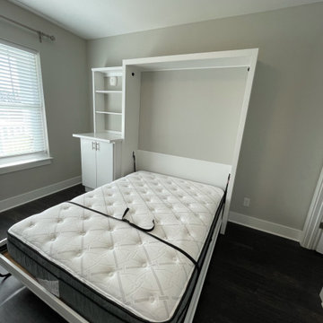 Custom Built Vertical Queen Size Murphy Bed with Desk Combo, In White