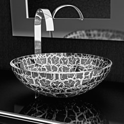 Florence Glass Contemporary Vessel Sink | Black Silver - Bathroom Sinks