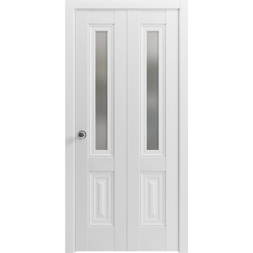 Closet Bi-fold Doors 60 x 80, Lucia 8822 White Silk & Frosted Glass